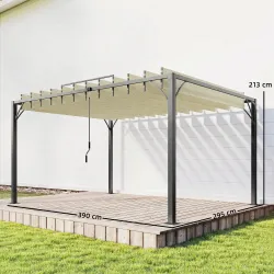 Pérgola de Jardín 3x4 m con Protección UPF30+ Gazebo con Techo Ajustable Estructura de Aluminio para Exterior Crema - Ogal.Es