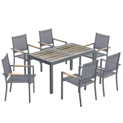 Conjunto de Mesa y Sillas Jardín con Mesa de Plástico PSPC y 6 Sillas Apilables Transpirables para Terraza Patio... - Ogal.Es