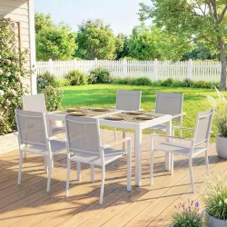 Conjunto de Mesa y Sillas Jardín con Mesa de Plástico PSPC y 6 Sillas Apilables Transpirables para Terraza Patio... - Ogal.Es