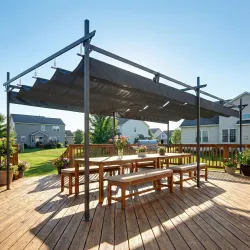 Pérgola de Jardín 6x3 m Gazebo con Techo Retráctil de Poliéster Resistente a los Rayos UV Gris Oscuro - Ogal.Es