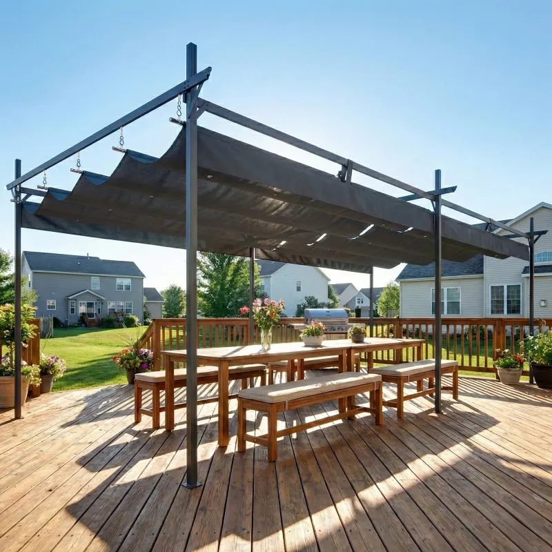 Pérgola de Jardín 6x3 m Gazebo con Techo Retráctil de Poliéster Resistente a los Rayos UV Gris Oscuro - Ogal.Es