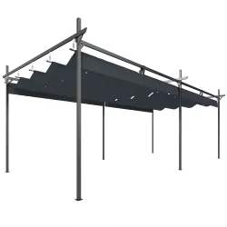 Pérgola de Jardín 6x3 m Gazebo con Techo Retráctil de Poliéster Resistente a los Rayos UV Gris Oscuro - Ogal.Es