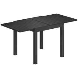 Mesa de Comedor Exterior Extensible 80/160 cm para 4-6 Personas de Aluminio con Tapa de Listones Efecto Madera N... - Ogal.Es