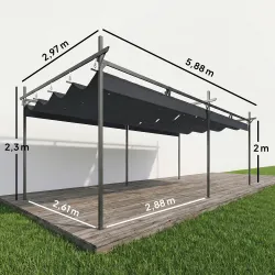 Pérgola de Jardín 6x3 m Gazebo con Techo Retráctil de Poliéster Resistente a los Rayos UV Gris Oscuro - Ogal.Es