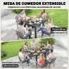 Mesa de Comedor Exterior Extensible 80/160 cm para 4-6 Personas de Aluminio con Tapa de Listones Efecto Madera N... - Ogal.Es