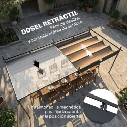 Pérgola de Jardín 6x3 m Gazebo con Techo Retráctil de Poliéster Resistente a los Rayos UV Gris Oscuro - Ogal.Es