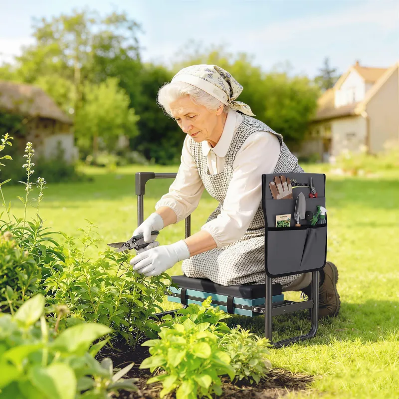 Taburete de Jardín Plegable con Almohadilla de Espuma EVA Asiento de Jardín con Bolsa para Herramientas Gris Oscuro - Ogal.Es