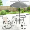 Conjunto de Mesa y Sillas Jardín de 8 Piezas con Sombrilla 6 Sillas Plegables Mesa de Vidrio Templado Crema - Ogal.Es