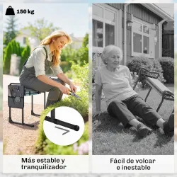 Taburete de Jardín Plegable con Almohadilla de Espuma EVA Asiento de Jardín con Bolsa para Herramientas Gris Oscuro - Ogal.Es