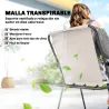 Conjunto de Mesa y Sillas Jardín de 8 Piezas con Sombrilla 6 Sillas Plegables Mesa de Vidrio Templado Crema - Ogal.Es