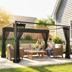 Pérgola de Jardín 3x4 m con Techo Retráctil 4 Laterales de Malla UPF30+ Cenador de Jardín para Patio Exterior Gris - Ogal.Es