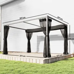 Pérgola de Jardín 3x4 m con Techo Retráctil 4 Laterales de Malla UPF30+ Cenador de Jardín para Patio Exterior Gris - Ogal.Es