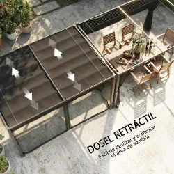 Pérgola de Jardín 3x4 m con Techo Retráctil 4 Laterales de Malla UPF30+ Cenador de Jardín para Patio Exterior Gris - Ogal.Es