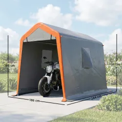 Carpa Garaje Portátil 2,4x1,8 m para Coche Impermeable con Puerta Enrollable con Cremallera Ventanas UPF30+ Gris... - Ogal.Es