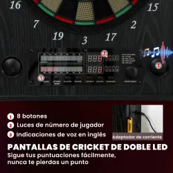 Diana Electrónica con 6 Dardos de Punta Blanda y 24 Puntas de Repuesto 2 Pantallas LED 25 Juegos y 202 Variaciones - Ogal.Es