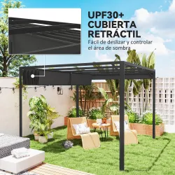 Pérgola de Jardín de Aluminio 3x3 m con Techo Retráctil Lateral Enrollable UPF30+ Cenador de Jardín para Exterio... - Ogal.Es