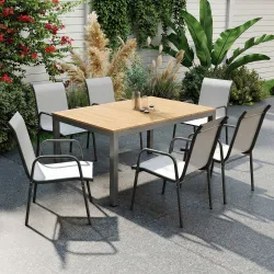 Juego de 6 Sillas de Jardín Exterior Apilables con Reposabrazos Asiento y Respaldo de Malla Estructura de Metal ... - Ogal.Es