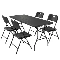 Conjunto de Camping Plegable de 5 Piezas Mesa Plegable Camping con Sillas Tapa Impermeable HDPE y Marco de Metal - Ogal.Es