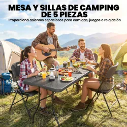 Conjunto de Camping Plegable de 5 Piezas Mesa Plegable Camping con Sillas Tapa Impermeable HDPE y Marco de Metal - Ogal.Es