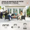 Conjunto Muebles Jardín de Ratán Sintético con Sofá Sillones y Mesa de Vidrio Templado y Cojines Negro y Crema - Ogal.Es