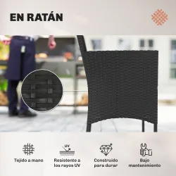 Conjunto Muebles Jardín de Ratán Sintético con Sofá Sillones y Mesa de Vidrio Templado y Cojines Negro y Crema - Ogal.Es