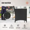 Conjunto Muebles Jardín de Ratán Sintético con Sofá Sillones y Mesa de Vidrio Templado y Cojines Negro y Crema - Ogal.Es