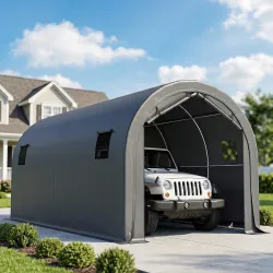 Garaje Exterior para Coche 3x6 m Impermeable con Tejido PE Resistente Marco de Metal Galvanizado UPF 30+ Gris Os... - Ogal.Es
