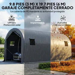 Garaje Exterior para Coche 3x6 m Impermeable con Tejido PE Resistente Marco de Metal Galvanizado UPF 30+ Gris Os... - Ogal.Es