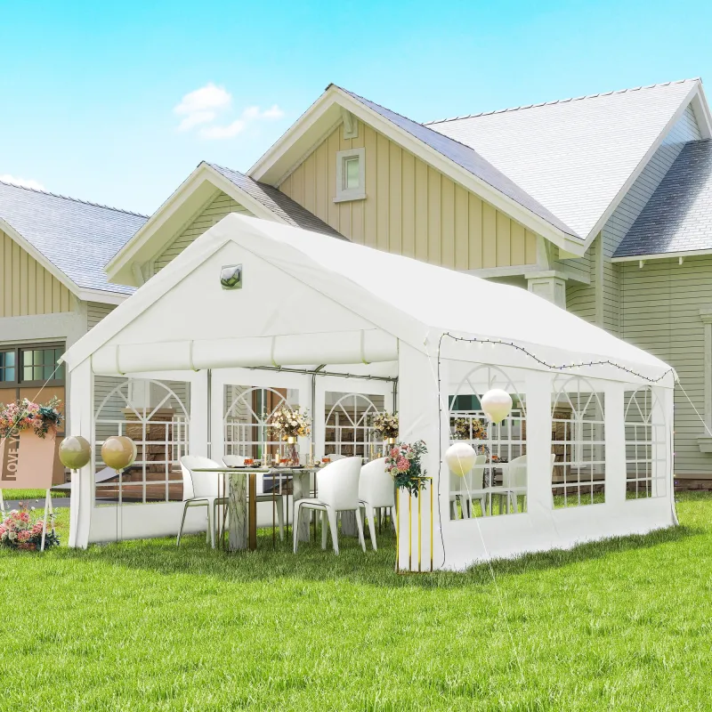Carpa para Fiestas 4x6 m Carpa de Jardín con Luces LED Paredes Extraíbles 2 Puertas y Ventanas UPF30+ para Boda ... - Ogal.Es
