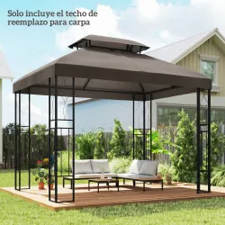 Toldo de Recambio 4x3 m con Techo Doble Orificios de Drenaje y Protección UV Solo Toldo NO Incluye Marco Marrón - Ogal.Es