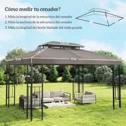 Toldo de Recambio 4x3 m con Techo Doble Orificios de Drenaje y Protección UV Solo Toldo NO Incluye Marco Marrón - Ogal.Es