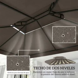 Toldo de Recambio 4x3 m con Techo Doble Orificios de Drenaje y Protección UV Solo Toldo NO Incluye Marco Marrón - Ogal.Es