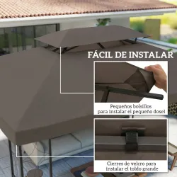 Toldo de Recambio 4x3 m con Techo Doble Orificios de Drenaje y Protección UV Solo Toldo NO Incluye Marco Marrón - Ogal.Es
