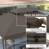 Toldo de Recambio 4x3 m con Techo Doble Orificios de Drenaje y Protección UV Solo Toldo NO Incluye Marco Marrón - Ogal.Es