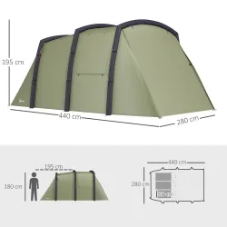 Tienda de Campaña Inflable Tipo Túnel para 3-6 Personas con Vestíbulo Ventanas de Malla y Bolsa Impermeable Verd... - Ogal.Es