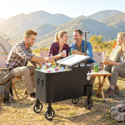 Carrito Nevera de 56L con Ruedas Mango Ajustable Abrebotellas Recogetapas Drenaje y Asa 75x35x120 cm Negro - Ogal.Es