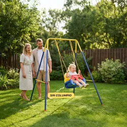 Estructura de Columpio Infantil Plegable con 2 Ganchos 4 Estacas Resistente para 50 kg Forma A 128x155x157 cm Azul - Ogal.Es