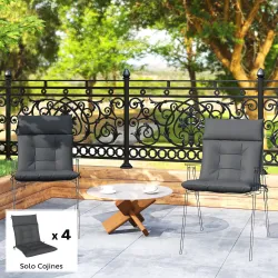 Set de 4 Cojines para Sillas de Jardín Impermeables y Antideslizantes con Respaldo Correas 112x53 cm Gris Oscuro - Ogal.Es