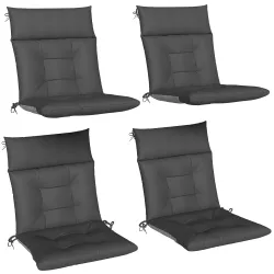 Set de 4 Cojines para Sillas de Jardín Impermeables y Antideslizantes con Respaldo Correas 112x53 cm Gris Oscuro - Ogal.Es