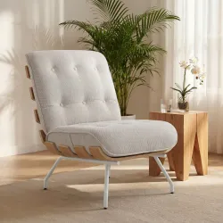Butaca de Salón Tapizada en Lino con Asiento Acolchado Soporte con Listones Estructura de Acero Crema - Ogal.Es