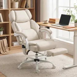 Silla de Escritorio Reclinable con Masaje Vibratorio de 6 Puntos Calor Lumbar Reposacabezas Ajustable Reposapiés... - Ogal.Es