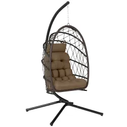 Silla Colgante Huevo con Soporte Cesta Plegable Cojín Reposacabezas Funda Protectora y Cuerda Carga 120 kg Marrón - Ogal.Es