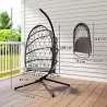 Silla Colgante Huevo con Soporte Cesta Plegable Cojín Reposacabezas Funda Protectora y Cuerda Carga 120 kg Marrón - Ogal.Es