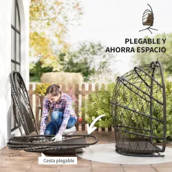 Silla Colgante Huevo con Soporte Cesta Plegable Cojín Reposacabezas Funda Protectora y Cuerda Carga 120 kg Marrón - Ogal.Es