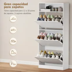 Zapatero Estrecho con 3 Cajones Abatibles Estantes Ajustables y Compartimento Abierto Capacidad para 12-18 Pares... - Ogal.Es