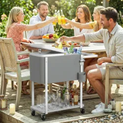 Carrito Nevera de 56L con Ruedas Estante Abrebotellas Recogetapas Drenaje y Asa para Patio Fiesta 84x38x83 cm Gris - Ogal.Es