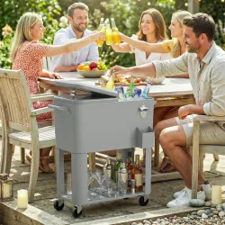 Carrito Nevera de 76L con Ruedas Estante Abrebotellas Recogetapas Drenaje y 2 Asas para Patio Fiesta 92x39x81 cm... - Ogal.Es