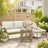 Conjunto de Muebles de Jardín Exterior de Ratán con Sofá de 2 Plazas Chaise Longue Cojines y Mesa Auxiliar Crema - Ogal.Es