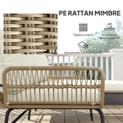 Conjunto de Muebles de Jardín Exterior de Ratán con Sofá de 2 Plazas Chaise Longue Cojines y Mesa Auxiliar Crema - Ogal.Es