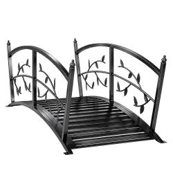 Puente de Jardín Metálico 1,2 m Puente Decorativo para Estanques con Barandillas de Seguridad y Diseño de Hojas ... - Ogal.Es